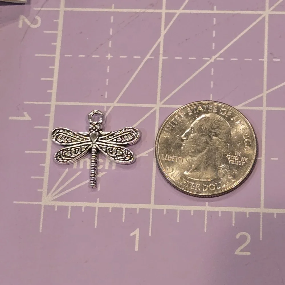 10pc Silver Dragonfly Charms Pendants for Jewelry Making DIY Crafts 0.75 inch